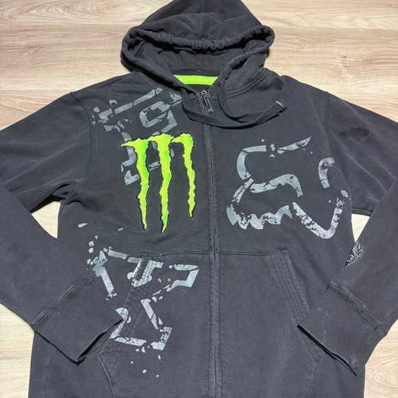 Fox Racing Monster Energy Hoodie Mens Medium Black Ricky Carmichael Zip Up y2k